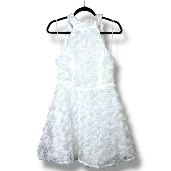 Lulus NWOT Beloved Blossoming White 3D Floral Halter Backless Mini Skater Dress - Picture 3 of 12